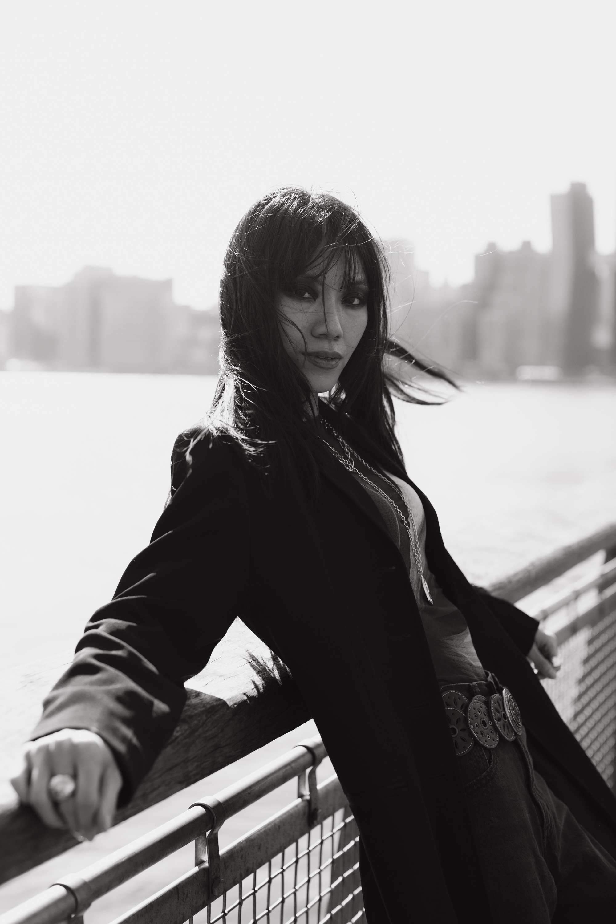 Darin black and white editorial NYC waterfront